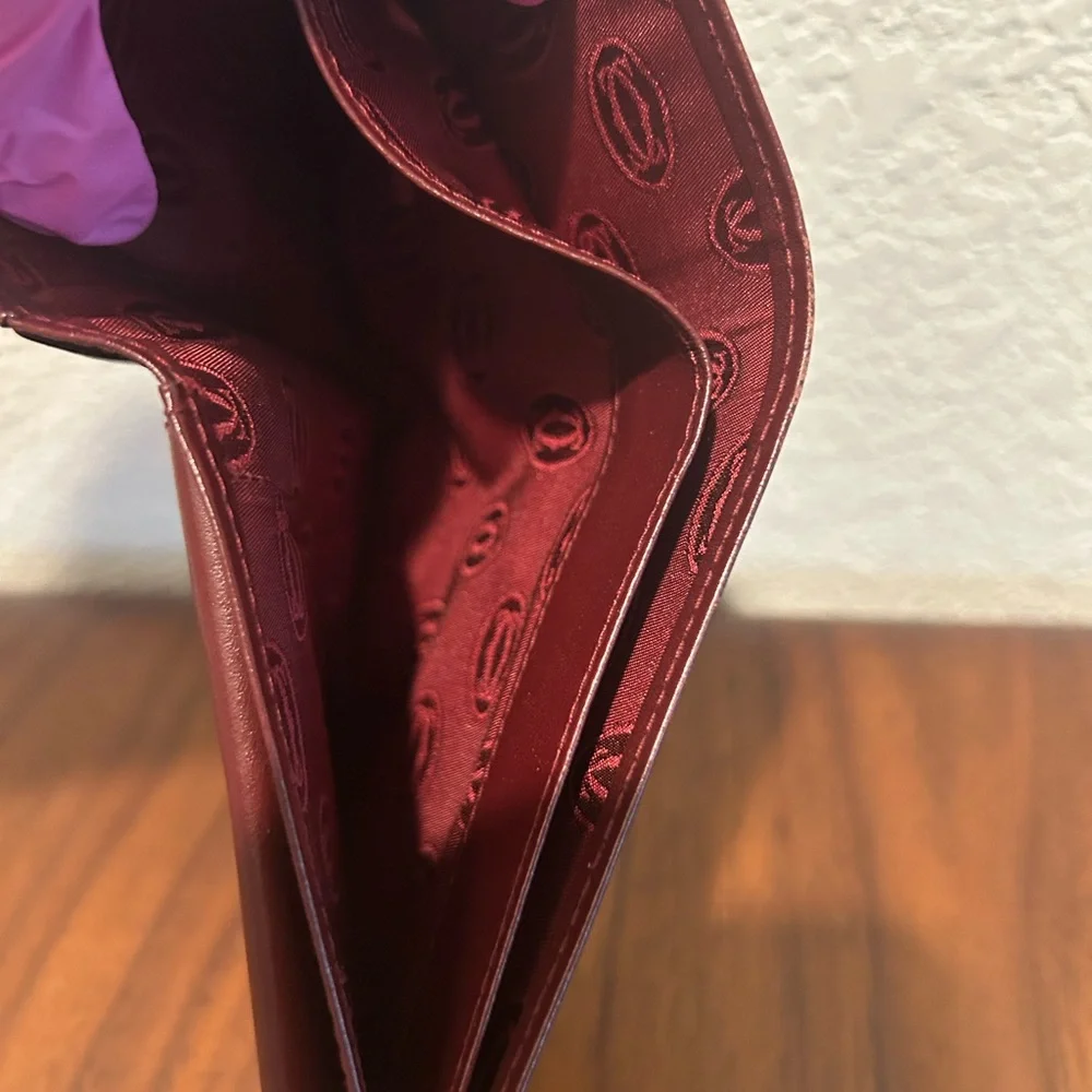 Cartier Burgundy Leather Wallet with Gold Corner Accents